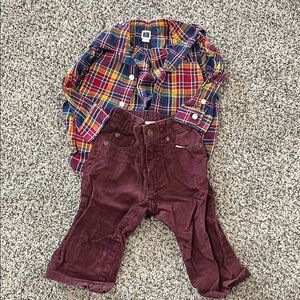 Janie and Jack Plaid Shirt and Corduroy Pants Set